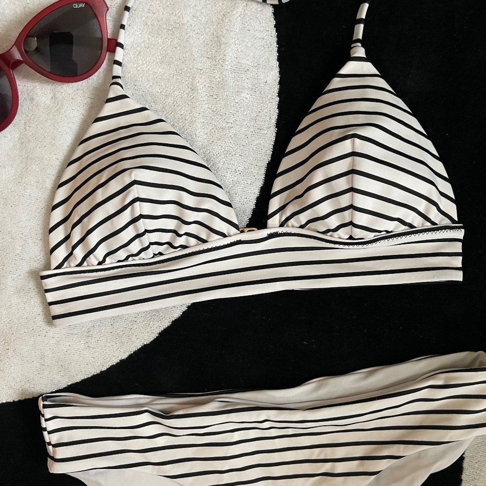 Victoria's Secret Black & White Striped Two Piece Swimsuit